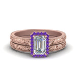 Load image into Gallery viewer, hand-engraved-emerald-cut-halo-diamond-wedding-ring-set-with-purple-topaz-in-rose-gold-FD8588EMGVITO-NL-RG_41978a10-fd87-467e-9a9c-73edb7bcbc73?v=1757665328
