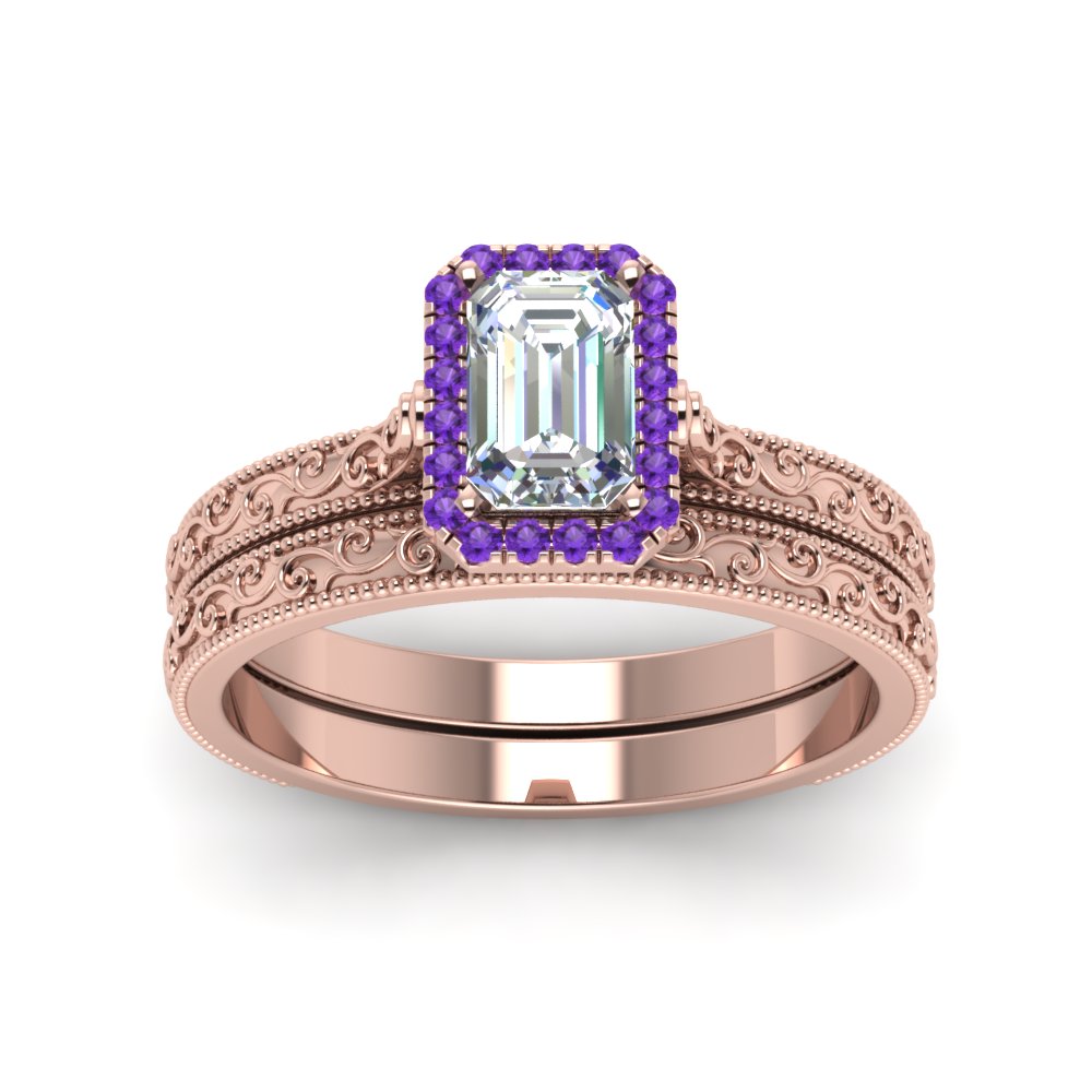 hand-engraved-emerald-cut-halo-diamond-wedding-ring-set-with-purple-topaz-in-rose-gold-FD8588EMGVITOANGLE5-NL-RG?v=1757665170