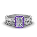 Load image into Gallery viewer, hand-engraved-emerald-cut-halo-diamond-wedding-ring-set-with-purple-topaz-in-white-gold-FD8588EMGVITO-NL-WG_d46248f5-f549-451d-bed2-b28552a1aacb?v=1757665328

