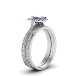 Load image into Gallery viewer, hand-engraved-emerald-cut-halo-diamond-wedding-ring-set-with-purple-topaz-in-white-gold-FD8588EMGVITOANGLE2-NL-WG?v=1757665169