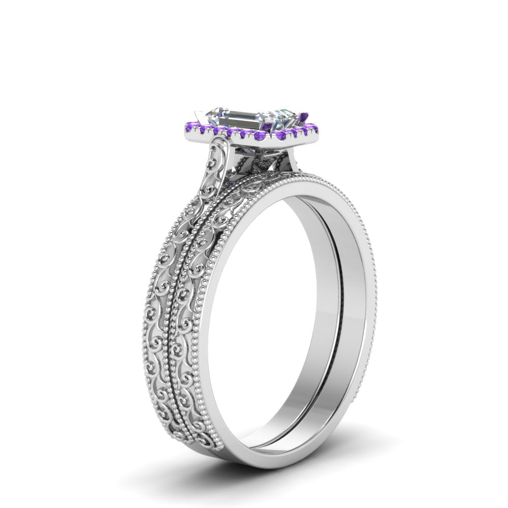 hand-engraved-emerald-cut-halo-diamond-wedding-ring-set-with-purple-topaz-in-white-gold-FD8588EMGVITOANGLE2-NL-WG?v=1757665169
