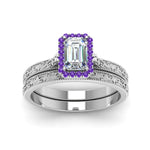 Load image into Gallery viewer, hand-engraved-emerald-cut-halo-diamond-wedding-ring-set-with-purple-topaz-in-white-gold-FD8588EMGVITOANGLE5-NL-WG_54ea651a-00dc-4873-9cce-4b81a37ba336?v=1757665328
