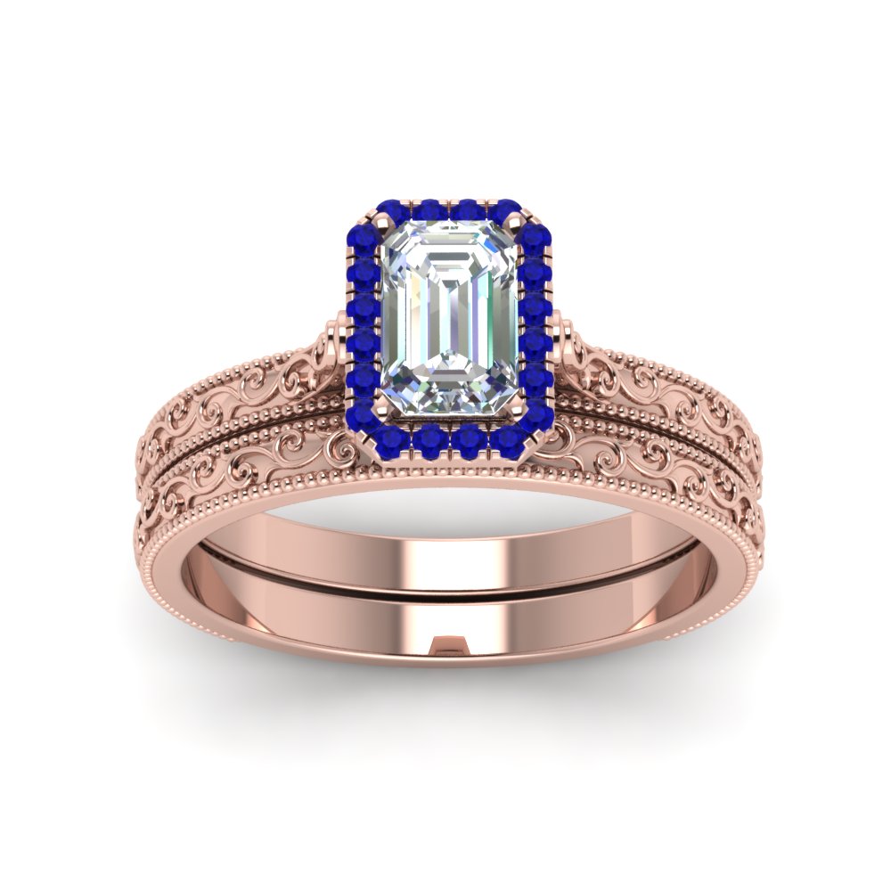 hand-engraved-emerald-cut-halo-diamond-wedding-ring-set-with-sapphire-in-rose-gold-FD8588EMGSABLANGLE5-NL-RG?v=1757665169