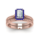 Load image into Gallery viewer, hand-engraved-emerald-cut-halo-diamond-wedding-ring-set-with-sapphire-in-rose-gold-FD8588EMGSABLANGLE5-NL-RG_6d1dd62d-8394-471a-9131-b81bac5093bc?v=1757665328

