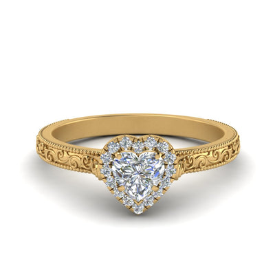 Heart Shaped Milgrain Vintage Diamond Ring With Halo
