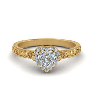 Heart Shaped Milgrain Vintage Diamond Ring With Halo
