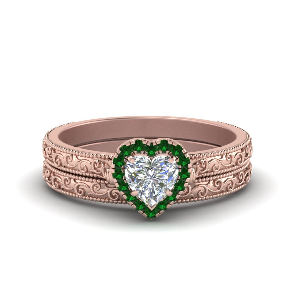 hand-engraved-heart-shaped-halo-diamond-wedding-ring-set-with-emerald-in-rose-gold-FD8588HTGEMGR-NL-RG?v=1757665186
