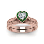 Load image into Gallery viewer, hand-engraved-heart-shaped-halo-diamond-wedding-ring-set-with-emerald-in-rose-gold-FD8588HTGEMGRANGLE5-NL-RG_76293f8b-c198-44a1-9172-3d49ab2f9798?v=1757665339
