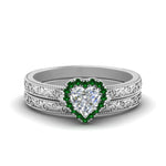 Load image into Gallery viewer, hand-engraved-heart-shaped-halo-diamond-wedding-ring-set-with-emerald-in-white-gold-FD8588HTGEMGR-NL-WG?v=1757665187
