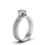 Load image into Gallery viewer, hand-engraved-heart-shaped-halo-diamond-wedding-ring-set-with-emerald-in-white-gold-FD8588HTGEMGRANGLE2-NL-WG_1af56cdb-7879-489c-93a5-048c305f65c2?v=1757665339
