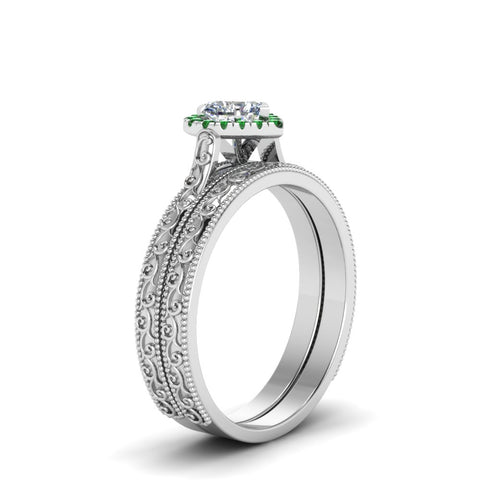 hand-engraved-heart-shaped-halo-diamond-wedding-ring-set-with-emerald-in-white-gold-FD8588HTGEMGRANGLE2-NL-WG?v=1757665186