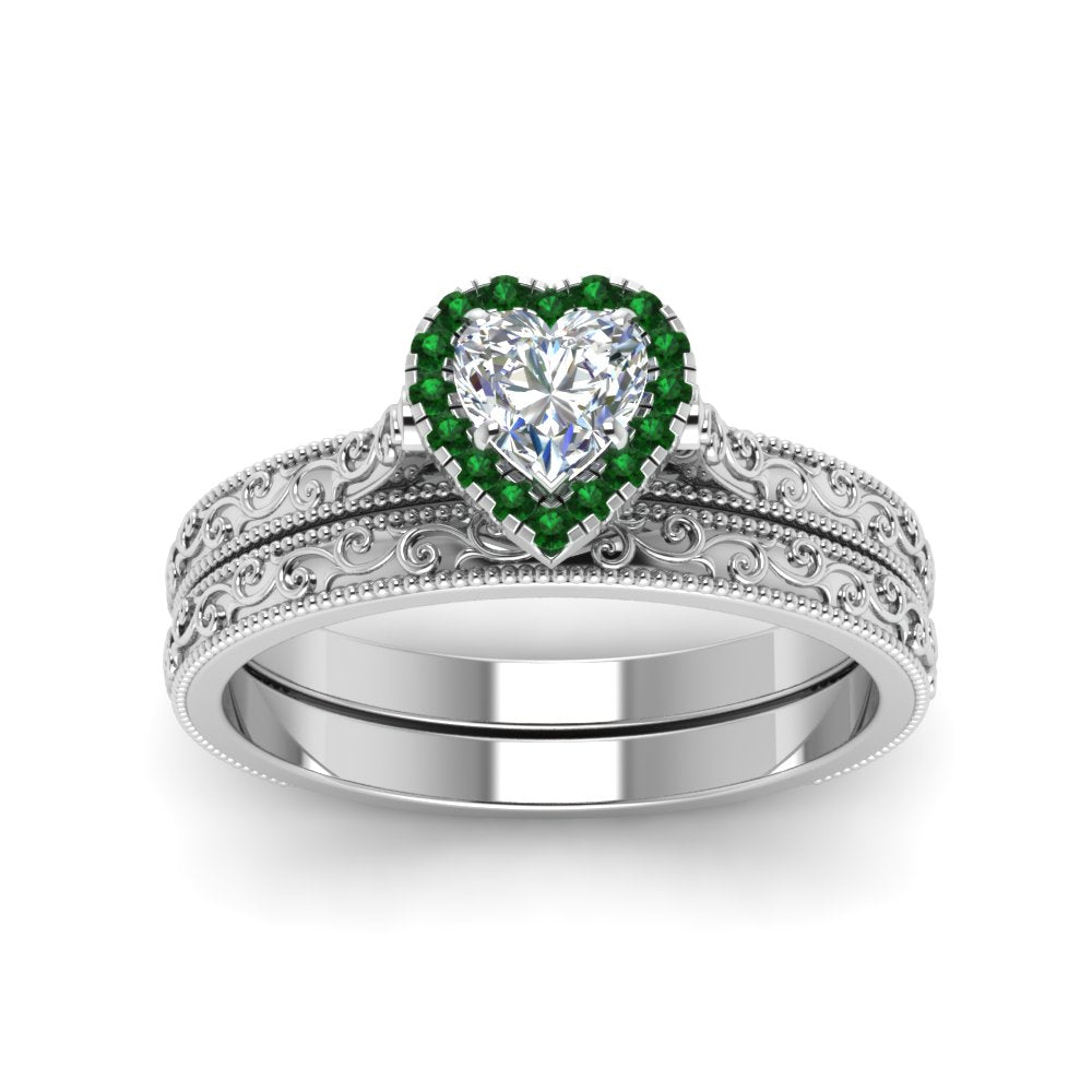 hand-engraved-heart-shaped-halo-diamond-wedding-ring-set-with-emerald-in-white-gold-FD8588HTGEMGRANGLE5-NL-WG?v=1757665187