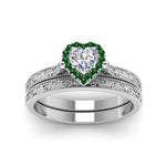 Load image into Gallery viewer, hand-engraved-heart-shaped-halo-diamond-wedding-ring-set-with-emerald-in-white-gold-FD8588HTGEMGRANGLE5-NL-WG_f11738f0-e3bc-43ee-a6fa-503a52ea3d72?v=1757665338
