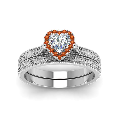 hand-engraved-heart-shaped-halo-diamond-wedding-ring-set-with-orange-sapphire-in-white-gold-FD8588HTGSAORANGLE5-NL-WG?v=1757665187