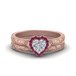 Load image into Gallery viewer, hand-engraved-heart-shaped-halo-diamond-wedding-ring-set-with-pink-sapphire-in-rose-gold-FD8588HTGSADRPI-NL-RG?v=1757665186
