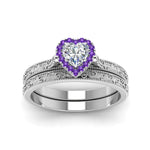 Load image into Gallery viewer, hand-engraved-heart-shaped-halo-diamond-wedding-ring-set-with-purple-topaz-in-white-gold-FD8588HTGVITOANGLE5-NL-WG?v=1757665187
