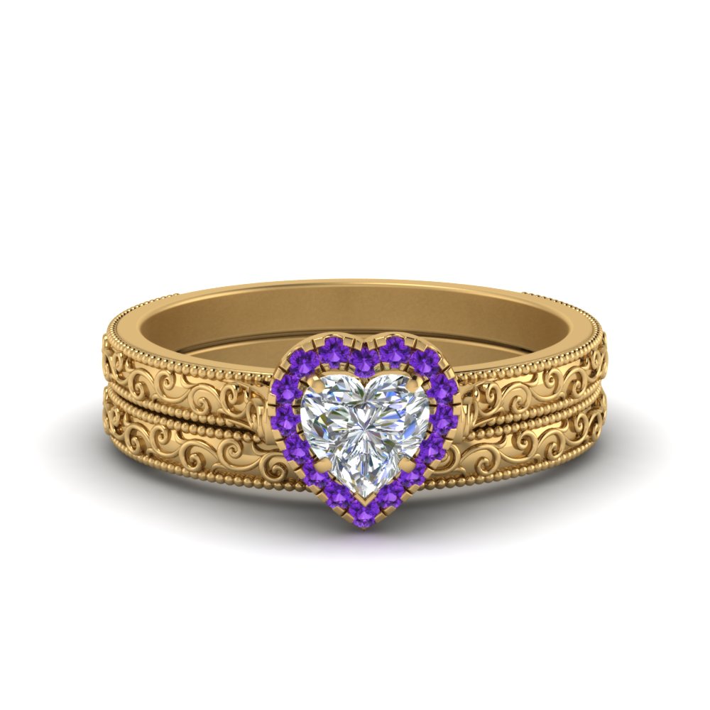 hand-engraved-heart-shaped-halo-diamond-wedding-ring-set-with-purple-topaz-in-yellow-gold-FD8588HTGVITO-NL-YG?v=1757665186