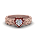 Load image into Gallery viewer, hand-engraved-heart-shaped-halo-diamond-wedding-ring-set-with-ruby-in-rose-gold-FD8588HTGRUDR-NL-RG_633b0d9c-f91f-4fc6-bb8f-3ca6c5a64e23?v=1757665338
