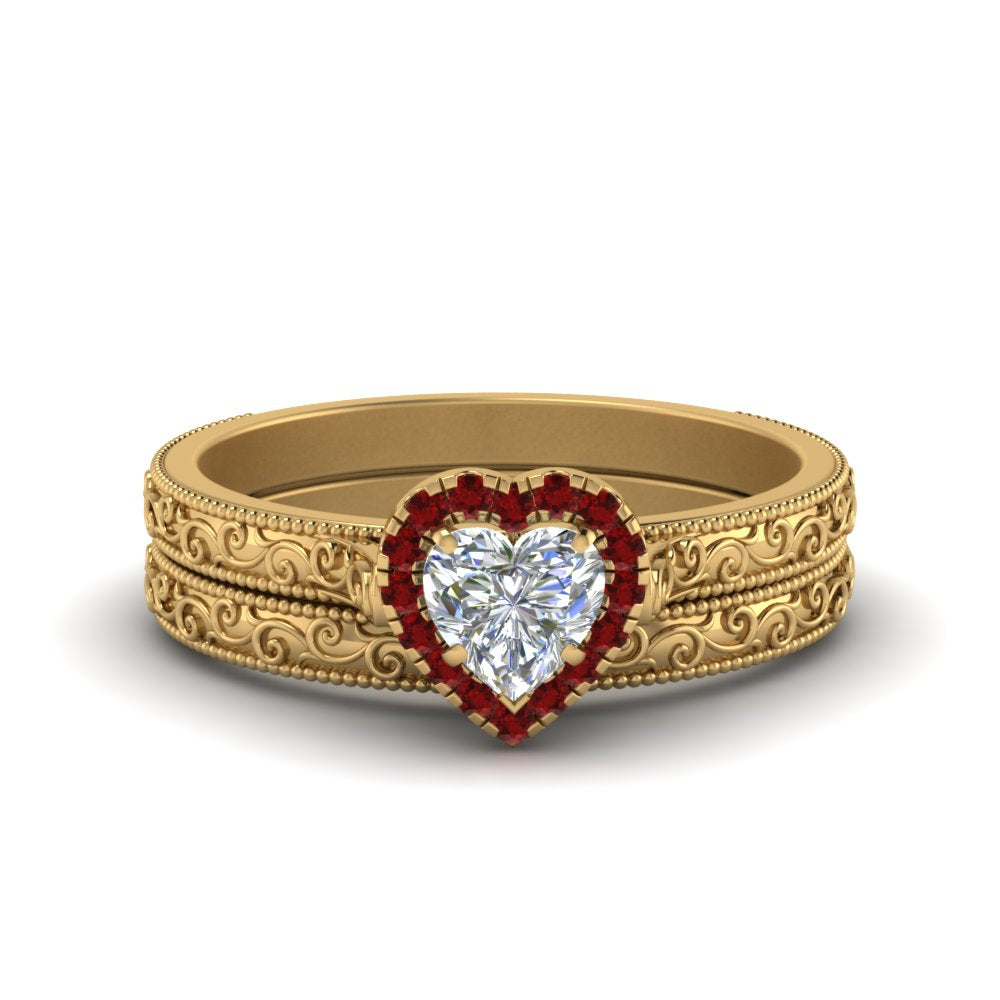 hand-engraved-heart-shaped-halo-diamond-wedding-ring-set-with-ruby-in-yellow-gold-FD8588HTGRUDR-NL-YG?v=1757665187