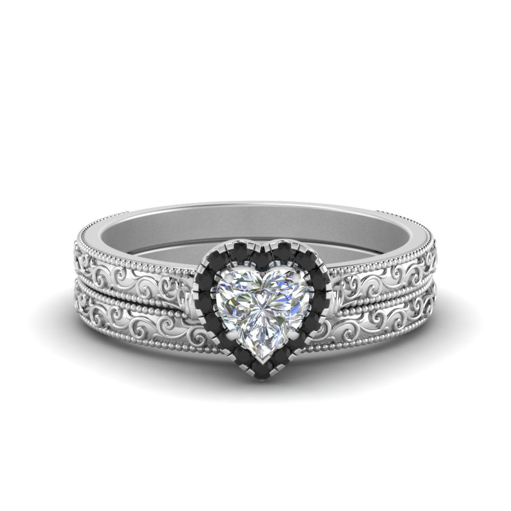 hand-engraved-heart-shaped-halo-wedding-ring-set-with-black-diamond-in-white-gold-FD8588HTGBLACK-NL-WG?v=1757665187