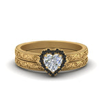 Load image into Gallery viewer, hand-engraved-heart-shaped-halo-wedding-ring-set-with-black-diamond-in-yellow-gold-FD8588HTGBLACK-NL-YG?v=1757665187
