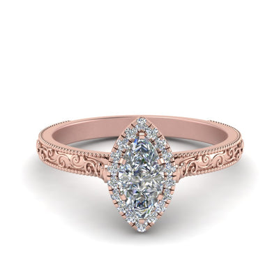 Marquise Cut Milgrain Vintage Diamond Ring With Halo