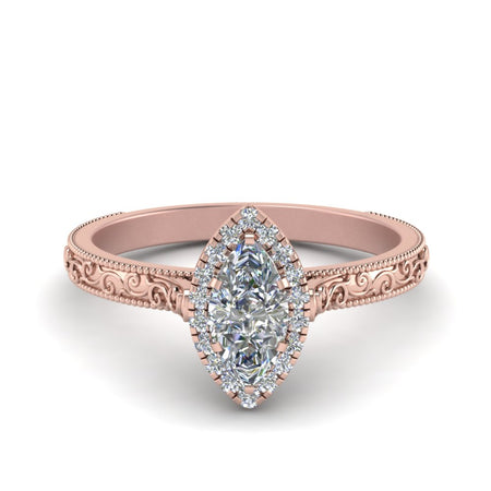 Marquise Cut Milgrain Vintage Diamond Ring With Halo