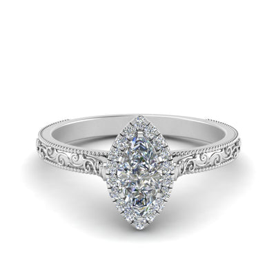 Marquise Cut Milgrain Vintage Diamond Ring With Halo