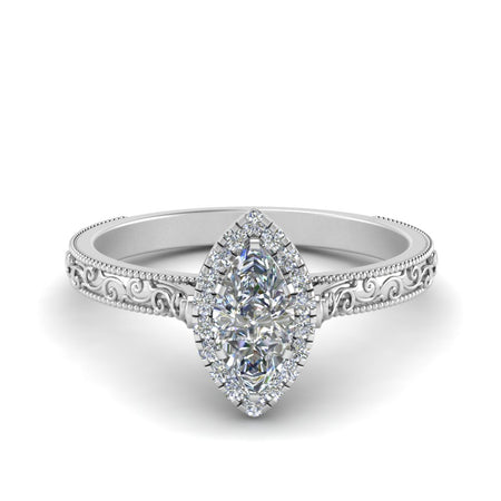 Marquise Cut Milgrain Vintage Diamond Ring With Halo