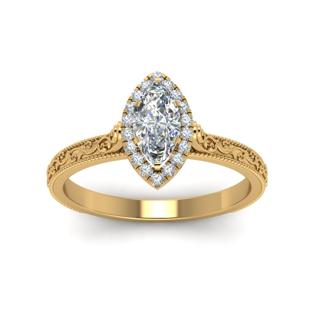 Marquise Cut Milgrain Vintage Ring With Halo – Fascinating Diamonds
