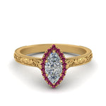 Load image into Gallery viewer, hand-engraved-marquise-cut-halo-diamond-engagement-ring-with-pink-sapphire-in-yellow-gold-FD8588MQRGSADRPI-NL-YG_a99897c6-bc18-4f6e-9790-5bcfc4761cdd?v=1757588519
