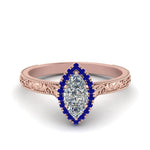 Load image into Gallery viewer, hand-engraved-marquise-cut-halo-diamond-engagement-ring-with-sapphire-in-rose-gold-FD8588MQRGSABL-NL-RG_601f6a36-5265-42a6-926a-022790d73e71?v=1757588519
