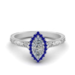 Load image into Gallery viewer, hand-engraved-marquise-cut-halo-diamond-engagement-ring-with-sapphire-in-white-gold-FD8588MQRGSABL-NL-WG_e81d17cf-151e-4d13-86c7-1cef4d53f71c?v=1757588519
