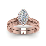 Load image into Gallery viewer, hand-engraved-marquise-cut-halo-diamond-wedding-ring-set-in-rose-gold-FD8588MQANGLE5-NL-RG?v=1757665203