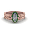 Load image into Gallery viewer, hand-engraved-marquise-cut-halo-diamond-wedding-ring-set-with-emerald-in-rose-gold-FD8588MQGEMGR-NL-RG_691d69ab-ac13-4524-ac91-87eed9e4b04e?v=1757665350