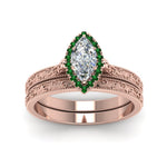 Load image into Gallery viewer, hand-engraved-marquise-cut-halo-diamond-wedding-ring-set-with-emerald-in-rose-gold-FD8588MQGEMGRANGLE5-NL-RG_d07ab3d6-385f-4db5-b1f1-da7086aa099b?v=1757665350

