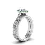 Load image into Gallery viewer, hand-engraved-marquise-cut-halo-diamond-wedding-ring-set-with-emerald-in-white-gold-FD8588MQGEMGRANGLE2-NL-WG?v=1757665205