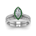 Load image into Gallery viewer, hand-engraved-marquise-cut-halo-diamond-wedding-ring-set-with-emerald-in-white-gold-FD8588MQGEMGRANGLE5-NL-WG_1aa7ada6-1ff7-4d64-bd63-7c38ae5a101a?v=1757665350
