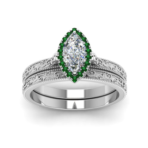 hand-engraved-marquise-cut-halo-diamond-wedding-ring-set-with-emerald-in-white-gold-FD8588MQGEMGRANGLE5-NL-WG?v=1757665204