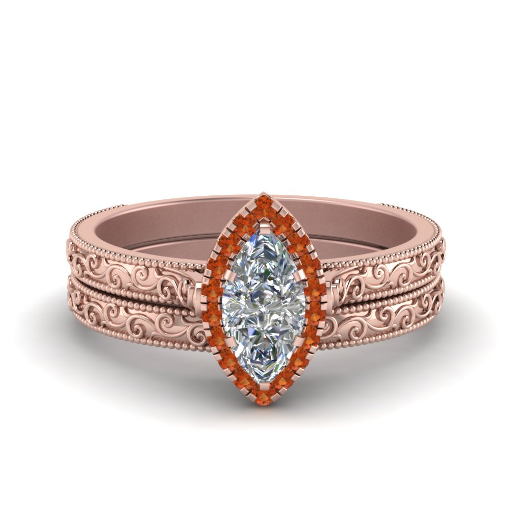 hand-engraved-marquise-cut-halo-diamond-wedding-ring-set-with-orange-sapphire-in-rose-gold-FD8588MQGSAOR-NL-RG?v=1757665204