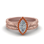 Load image into Gallery viewer, hand-engraved-marquise-cut-halo-diamond-wedding-ring-set-with-orange-sapphire-in-rose-gold-FD8588MQGSAOR-NL-RG_68cb805c-bd5c-4807-b508-564927e87e24?v=1757665350
