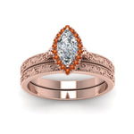 Load image into Gallery viewer, hand-engraved-marquise-cut-halo-diamond-wedding-ring-set-with-orange-sapphire-in-rose-gold-FD8588MQGSAORANGLE5-NL-RG_fa8129a0-90f9-4357-b9cc-e8e53b19d795?v=1757665350
