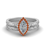Load image into Gallery viewer, hand-engraved-marquise-cut-halo-diamond-wedding-ring-set-with-orange-sapphire-in-white-gold-FD8588MQGSAOR-NL-WG_81bfbf78-ef8d-4c5b-9382-95f31b3d0bca?v=1757665350

