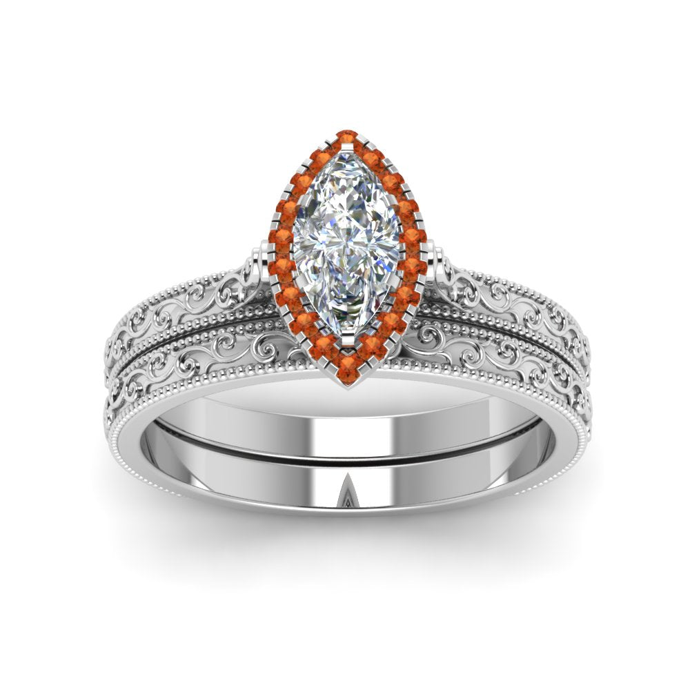 hand-engraved-marquise-cut-halo-diamond-wedding-ring-set-with-orange-sapphire-in-white-gold-FD8588MQGSAORANGLE5-NL-WG?v=1757665204