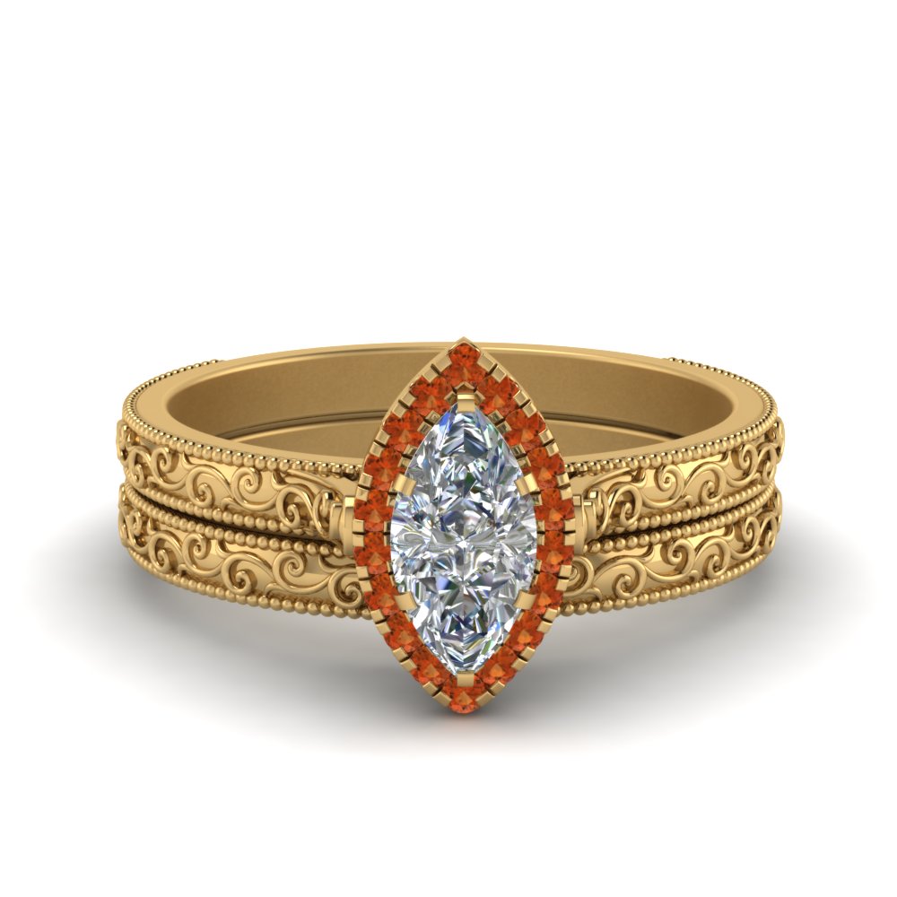 hand-engraved-marquise-cut-halo-diamond-wedding-ring-set-with-orange-sapphire-in-yellow-gold-FD8588MQGSAOR-NL-YG?v=1757665205