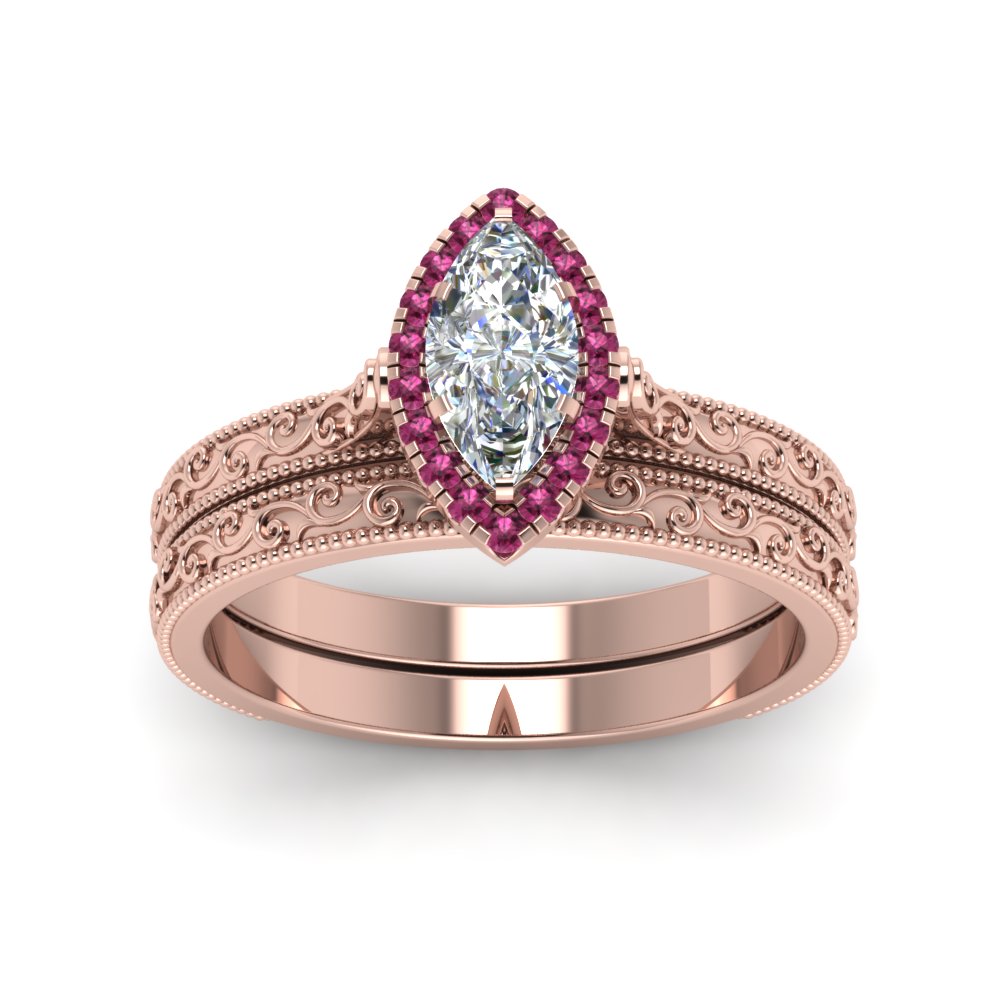 hand-engraved-marquise-cut-halo-diamond-wedding-ring-set-with-pink-sapphire-in-rose-gold-FD8588MQGSADRPIANGLE5-NL-RG?v=1757665203