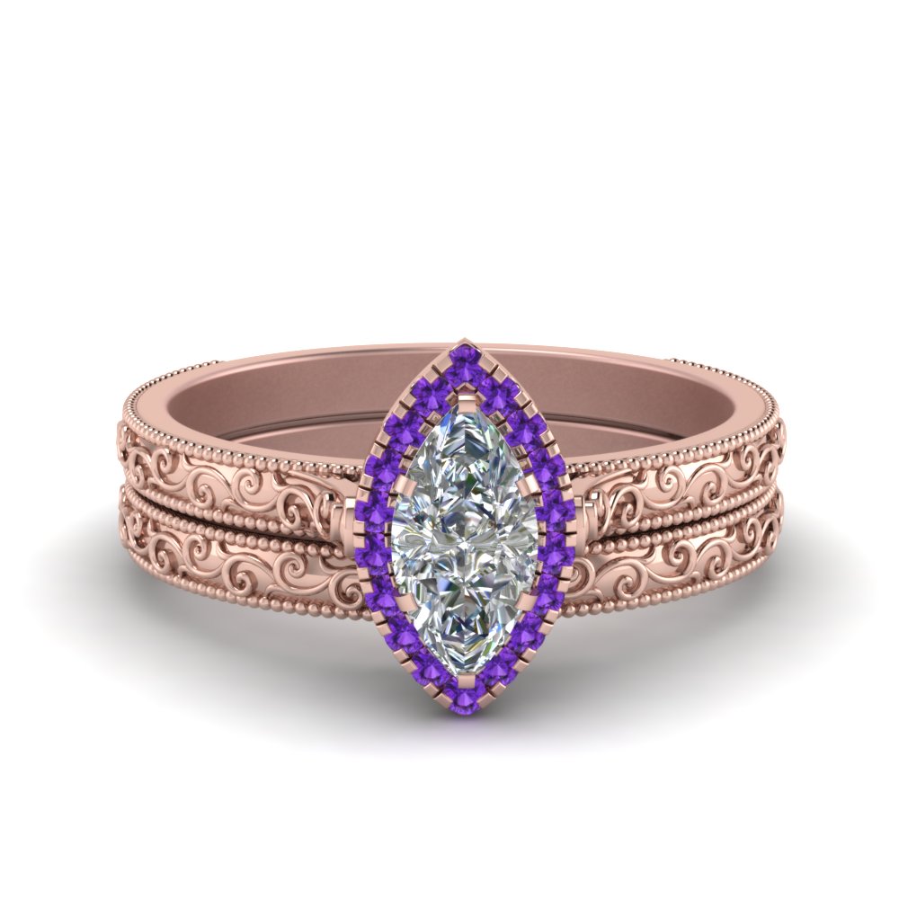 hand-engraved-marquise-cut-halo-diamond-wedding-ring-set-with-purple-topaz-in-rose-gold-FD8588MQGVITO-NL-RG?v=1757665205