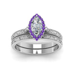 Load image into Gallery viewer, hand-engraved-marquise-cut-halo-diamond-wedding-ring-set-with-purple-topaz-in-white-gold-FD8588MQGVITOANGLE5-NL-WG_59ab461d-6335-47d8-9cd7-9de308f7a151?v=1757665350
