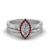Load image into Gallery viewer, hand-engraved-marquise-cut-halo-diamond-wedding-ring-set-with-ruby-in-white-gold-FD8588MQGRUDR-NL-WG_a1a93d3f-50d7-420d-a469-c11cc87e428f?v=1757665350