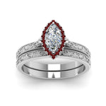 Load image into Gallery viewer, hand-engraved-marquise-cut-halo-diamond-wedding-ring-set-with-ruby-in-white-gold-FD8588MQGRUDRANGLE5-NL-WG_33f0e93e-a6d2-4e64-9c4d-c564fddc50ae?v=1757665350
